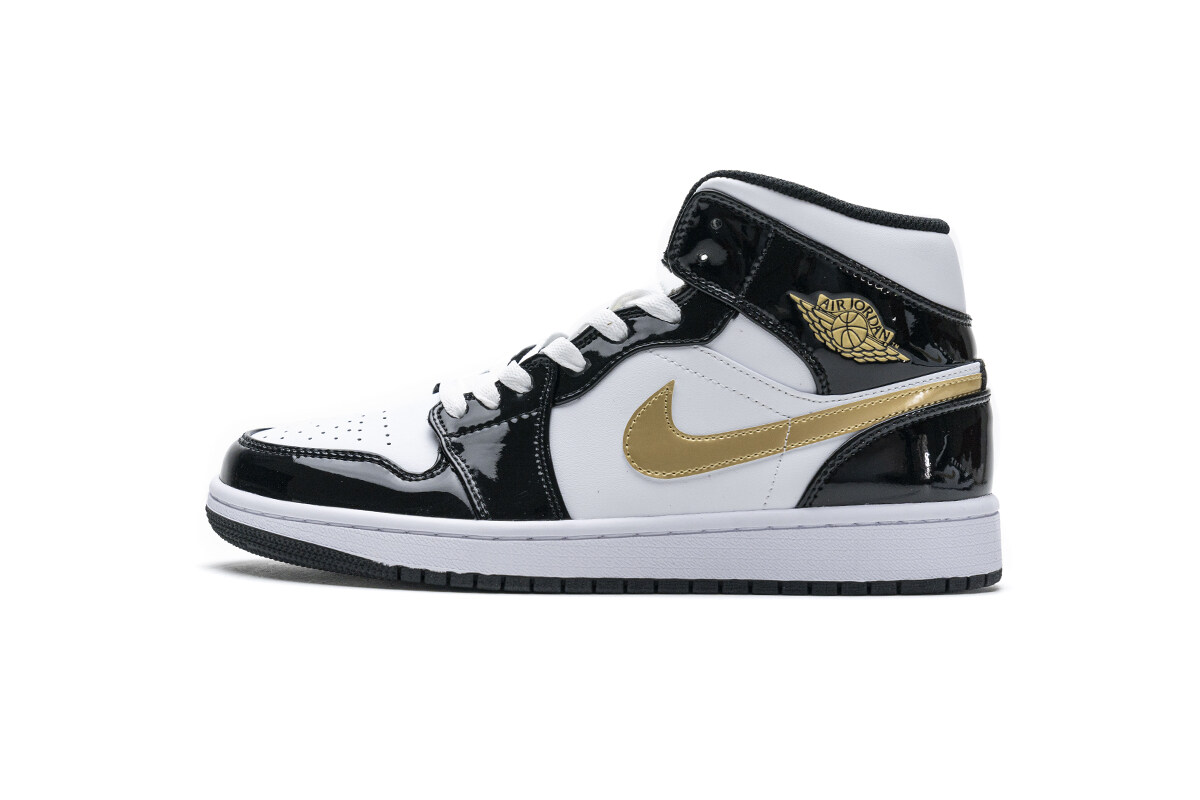 Air Jordan 1 Mid Patent Black White Gold 852542-007