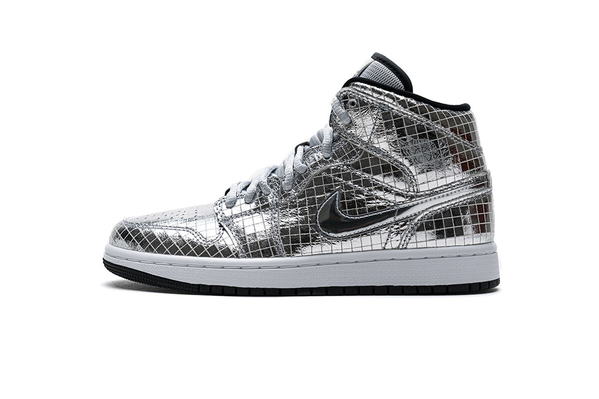 Air Jordan 1 Mid SE Disco Metallic Silver (W) CU9304-001