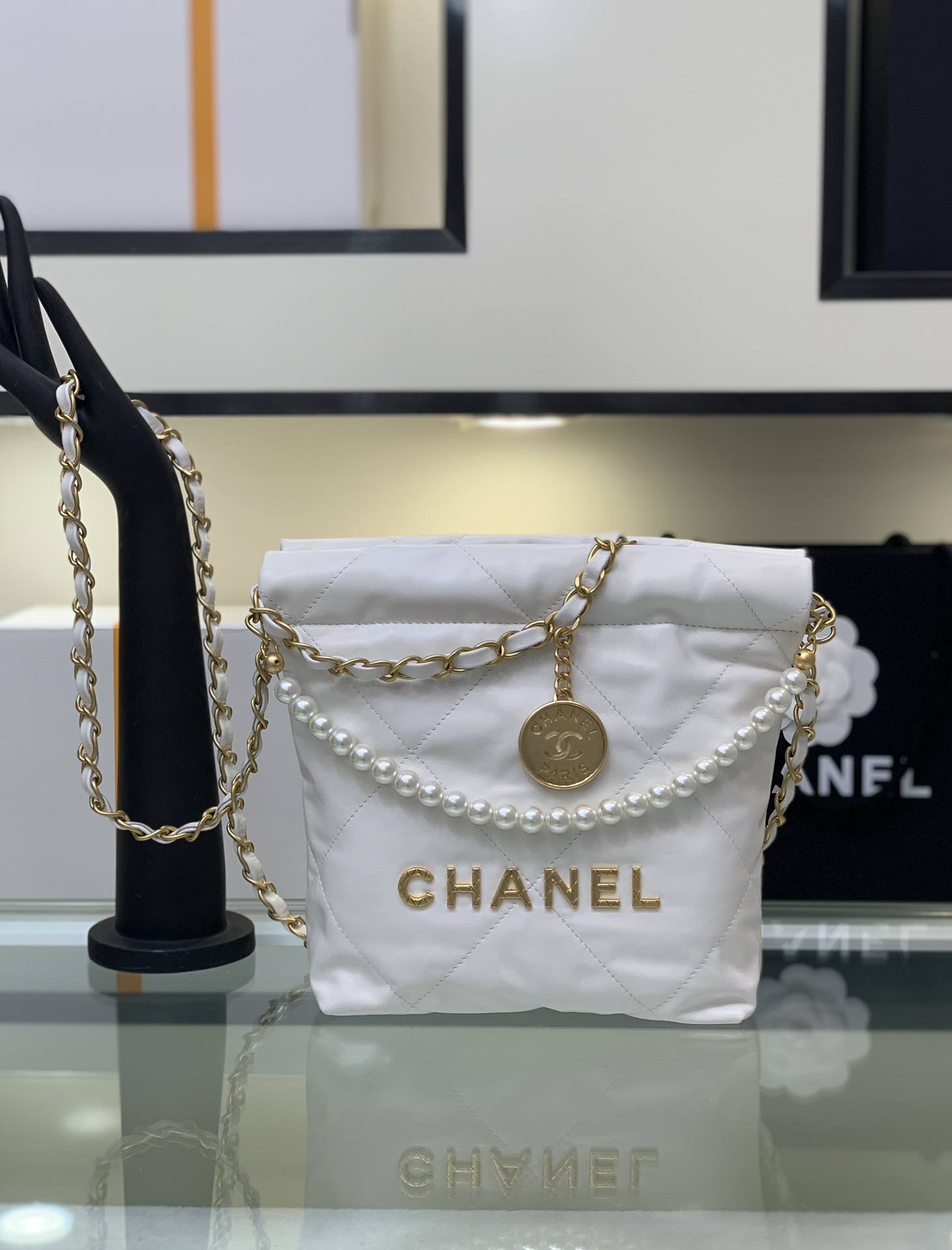 Chanel 22 Mini Handbag Shiny Crumpled Calfskin Gold-Tone Metal White,Bags : Sneakers Online - Buy Sneakers for Men & Women, Sneakers Online - Buy Sneakers for Men & Women