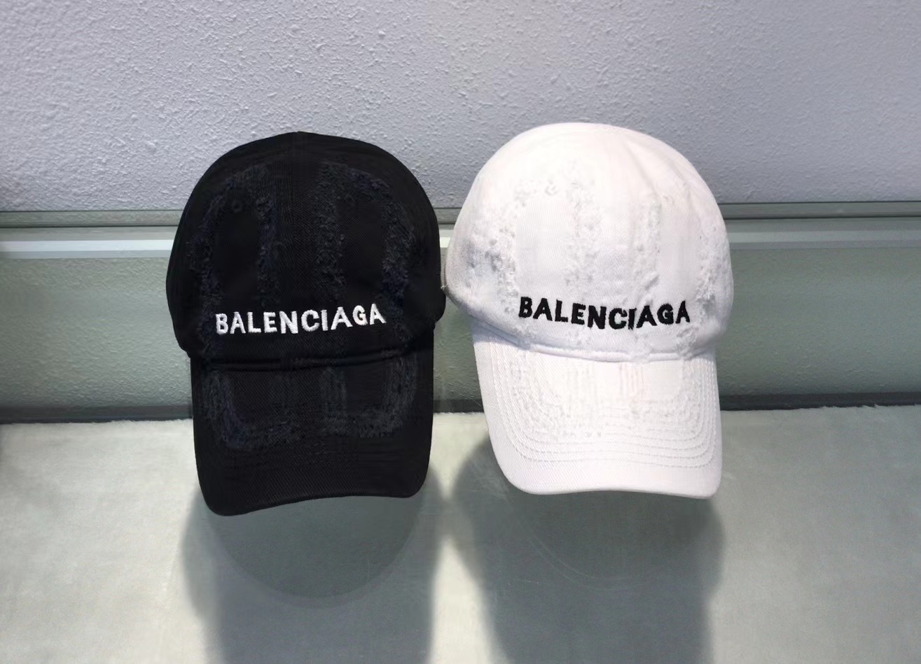 Balenciaga BB Laser Destroyed Velcro Tab Cap Black White