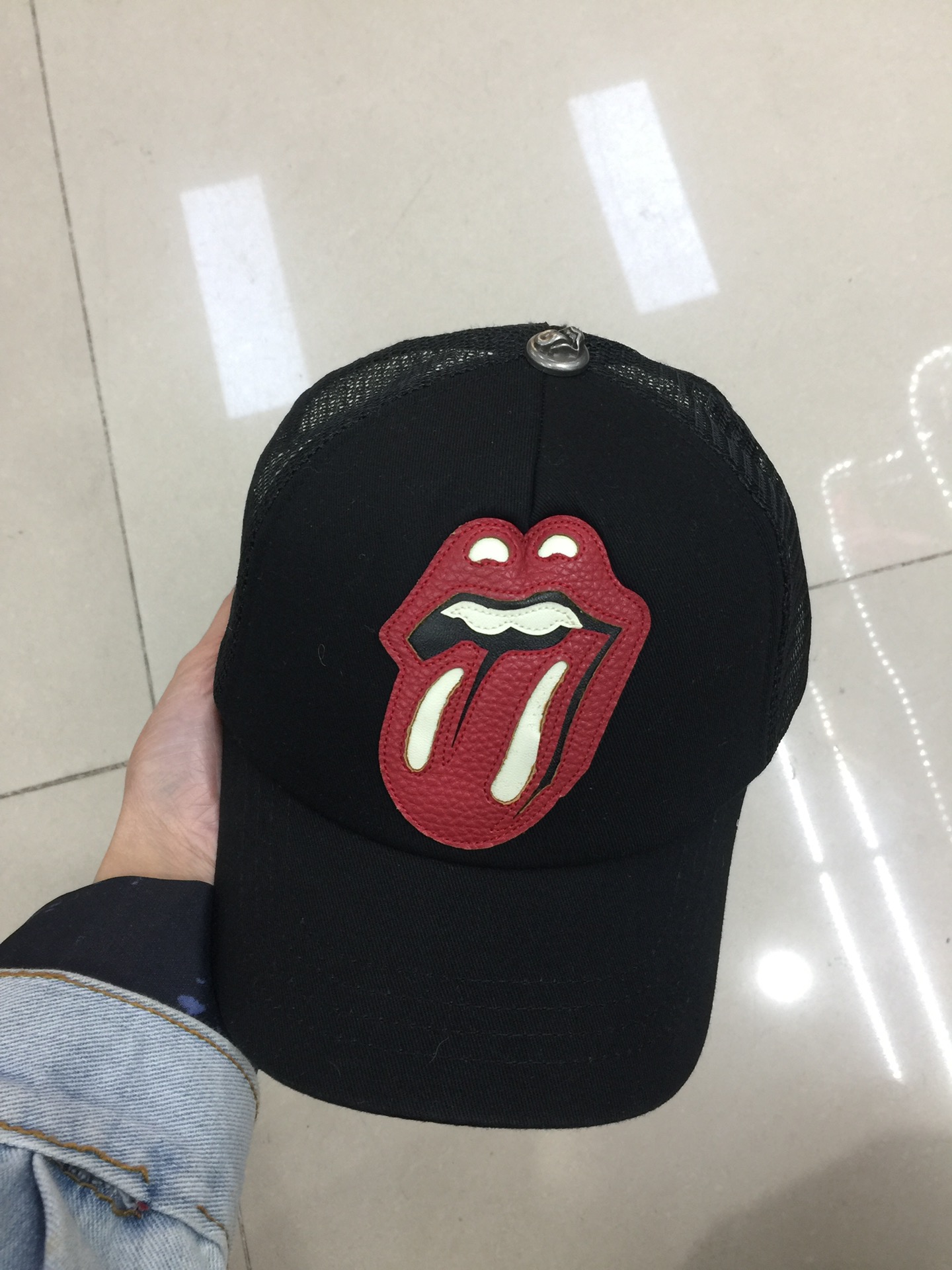 Chrome Hearts x Rolling Stones Leather Patch Trucker Hat Black,Caps : Sneakers Online - Buy Sneakers for Men & Women, Sneakers Online - Buy Sneakers for Men & Women