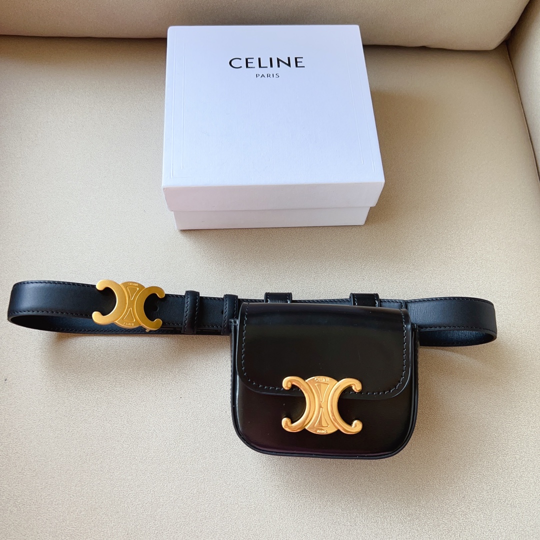 Celine TRIOMPHE leather Mini Waist Bag Black