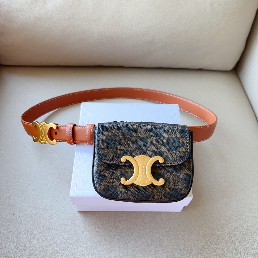 Celine TRIOMPHE leather Mini Waist Bag Triomphe Tan