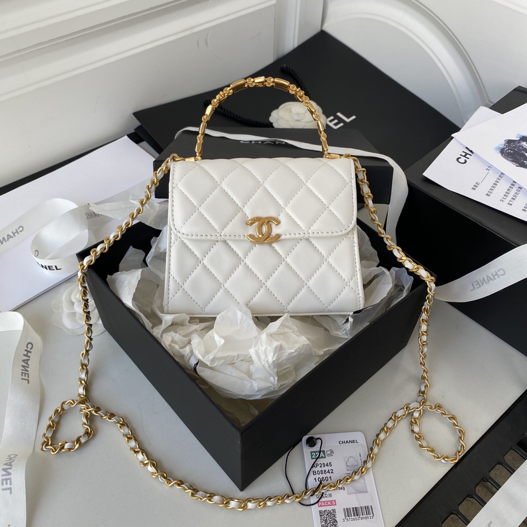 Chanel Flap Bag with Top Handle Mini White