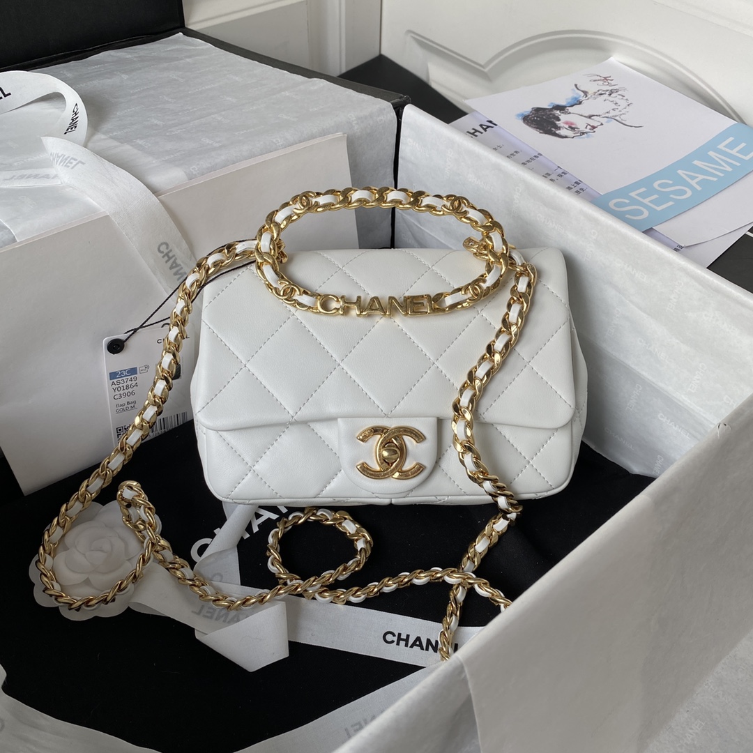 Chanel Flap Bag with Top Handle 23C White AS3749