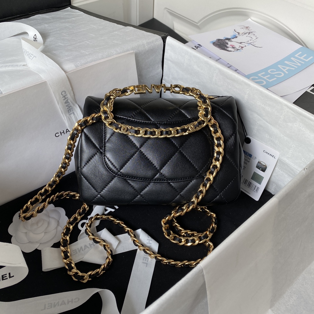 Chanel Flap Bag with Top Handle 23C Black AS3749