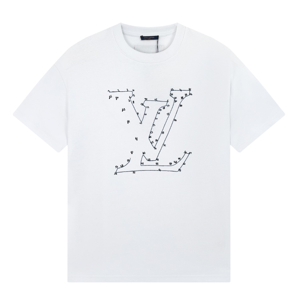 Louis Vuitton LV Stitch Print Embroidered T-shirt White,Apparel : Sneakers Online - Buy Sneakers for Men & Women, Sneakers Online - Buy Sneakers for Men & Women