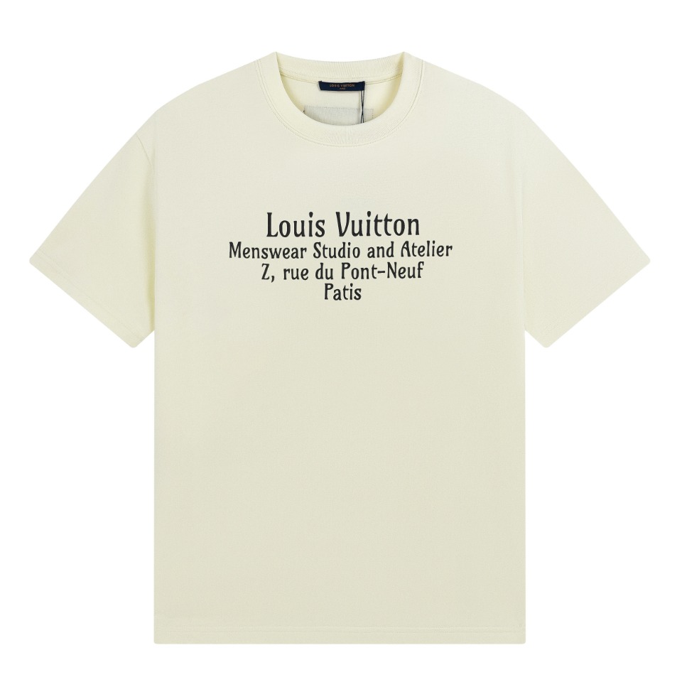 Louis Vuitton Crewneck Letter Printed T-shirt Apricot