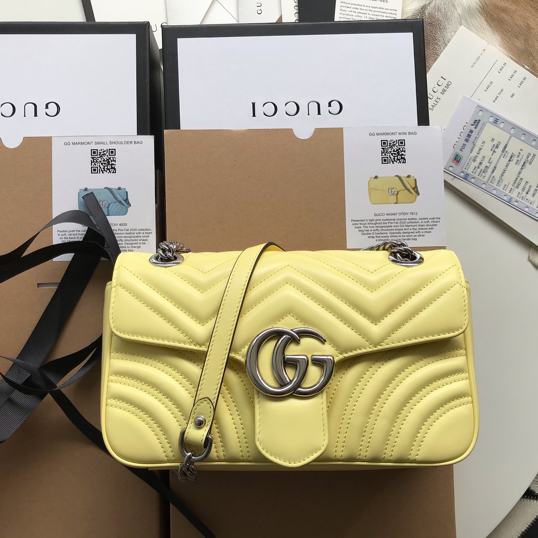 Gucci Marmont Shoulder Bag GG Small Pastel Yellow