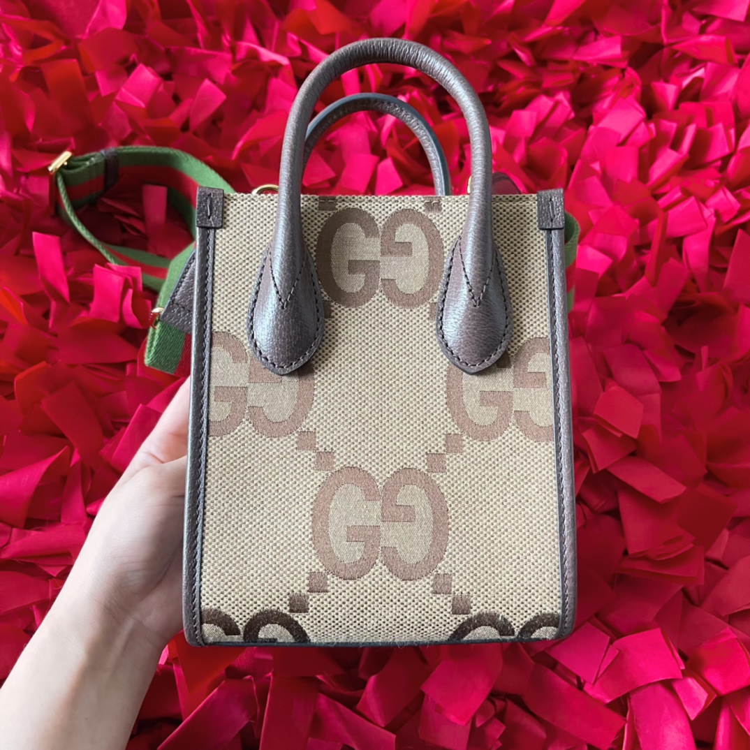 Gucci Jumbo GG Tote Bag Mini Camel Ebony