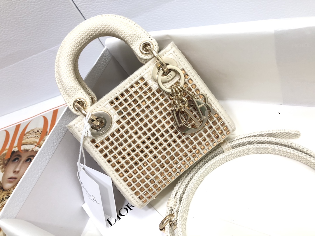 Lady Dior Mini Square Crystal Embroidery White