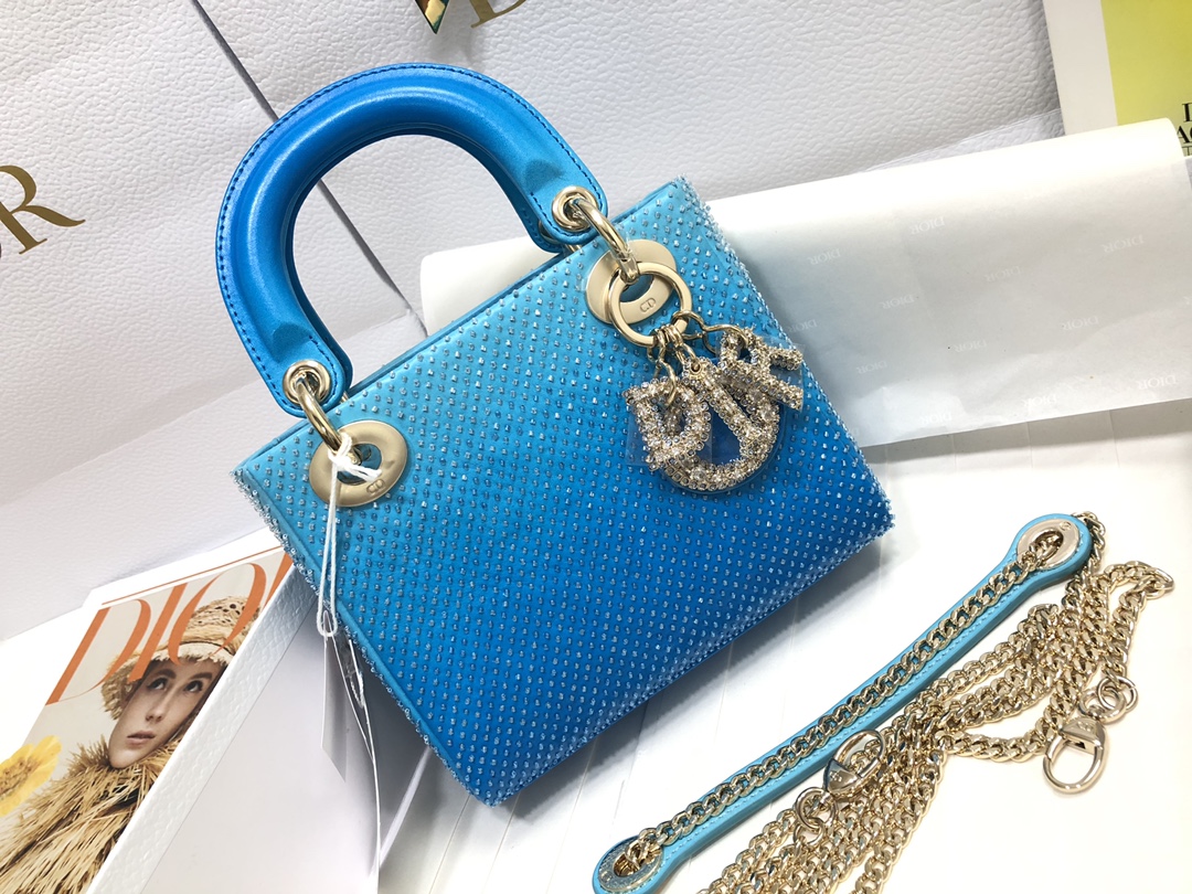 Lady Dior Gradient Color Bead Cannage Embroidery Blue