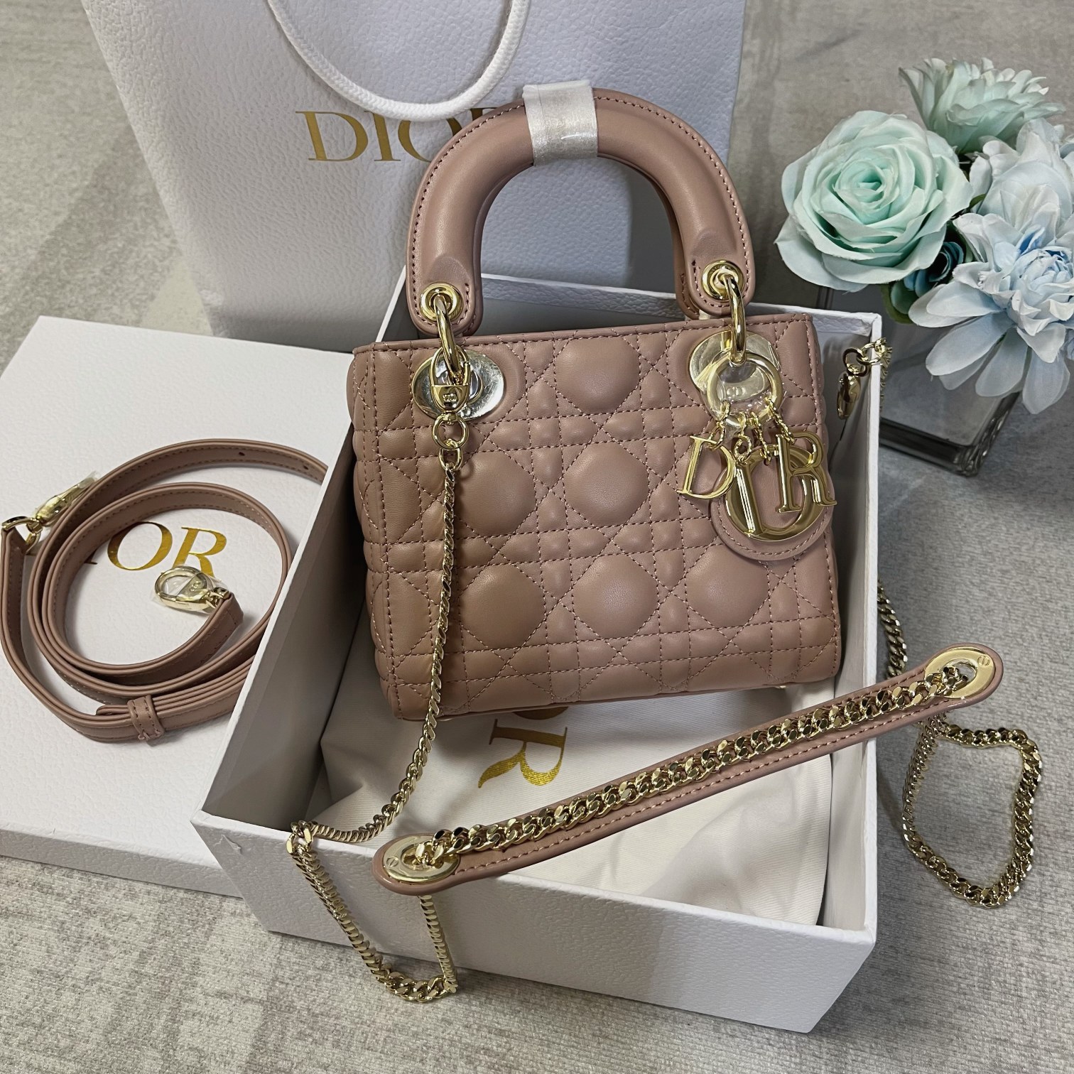 Lady Dior Rose Des Vents Cannage Lambskin