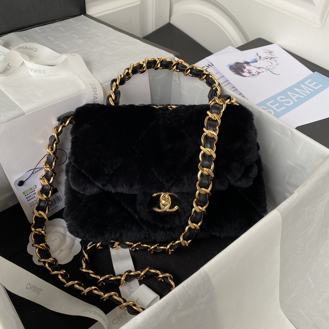 Chanel 22B Flap Bag Wool Black AS3499