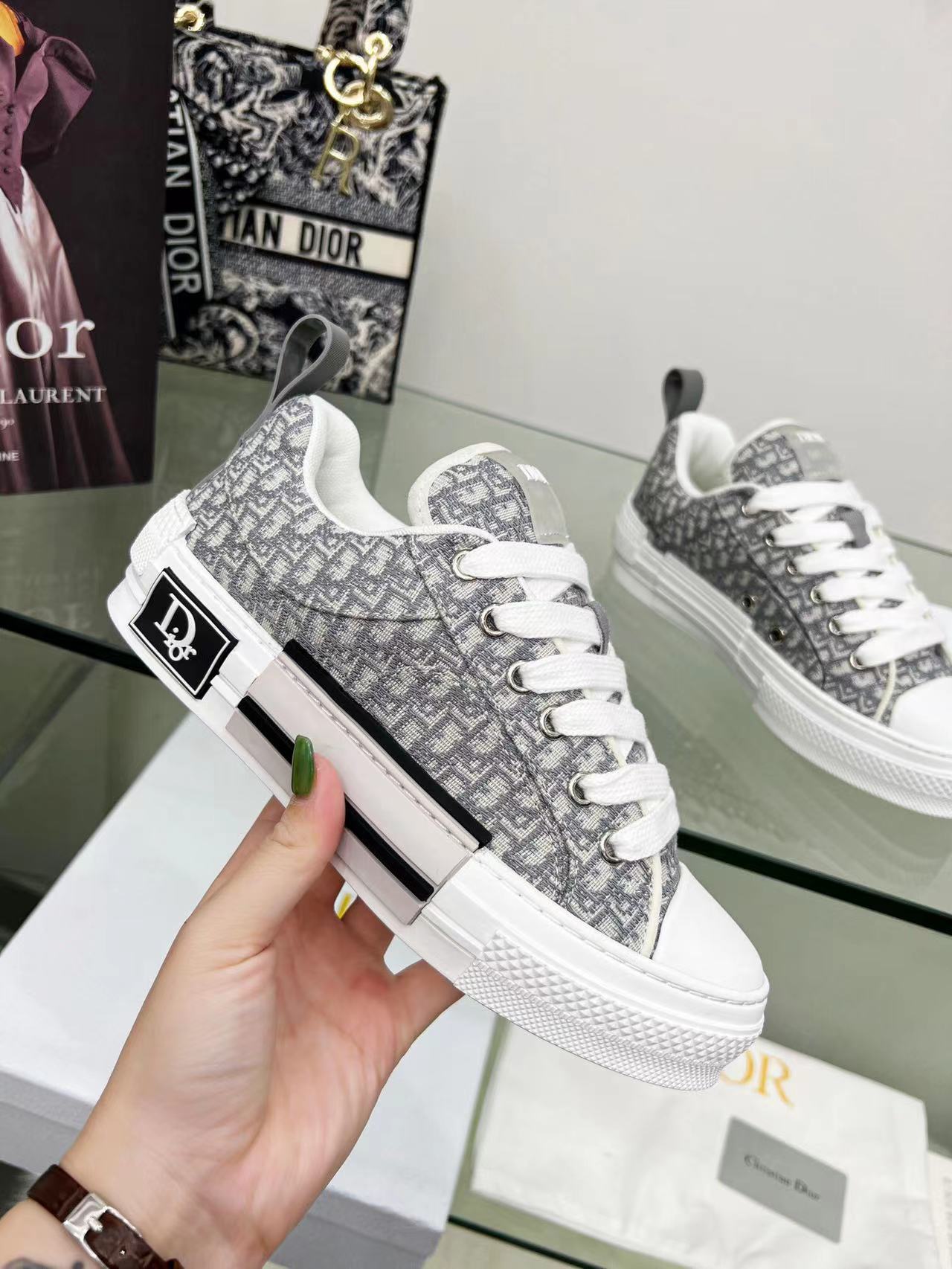 Dior B23 Skater Low Top Gray-White Dior Oblique Jacquard