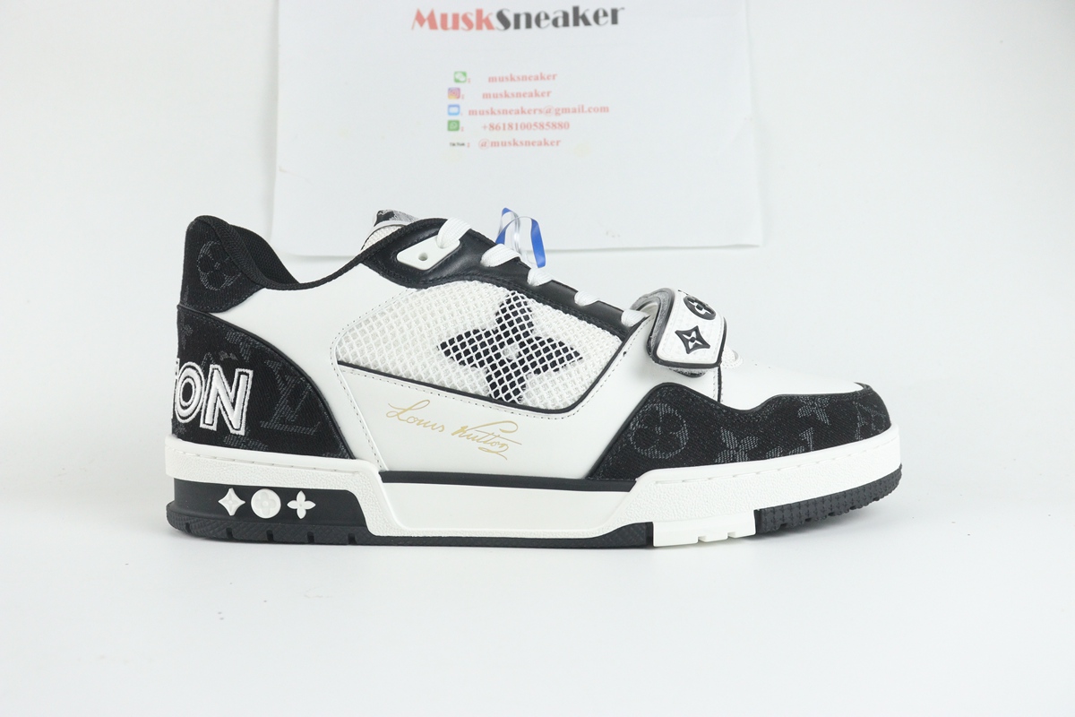 Louis Vuitton LV Trainer Velcro Strap Monogram Denim Black White