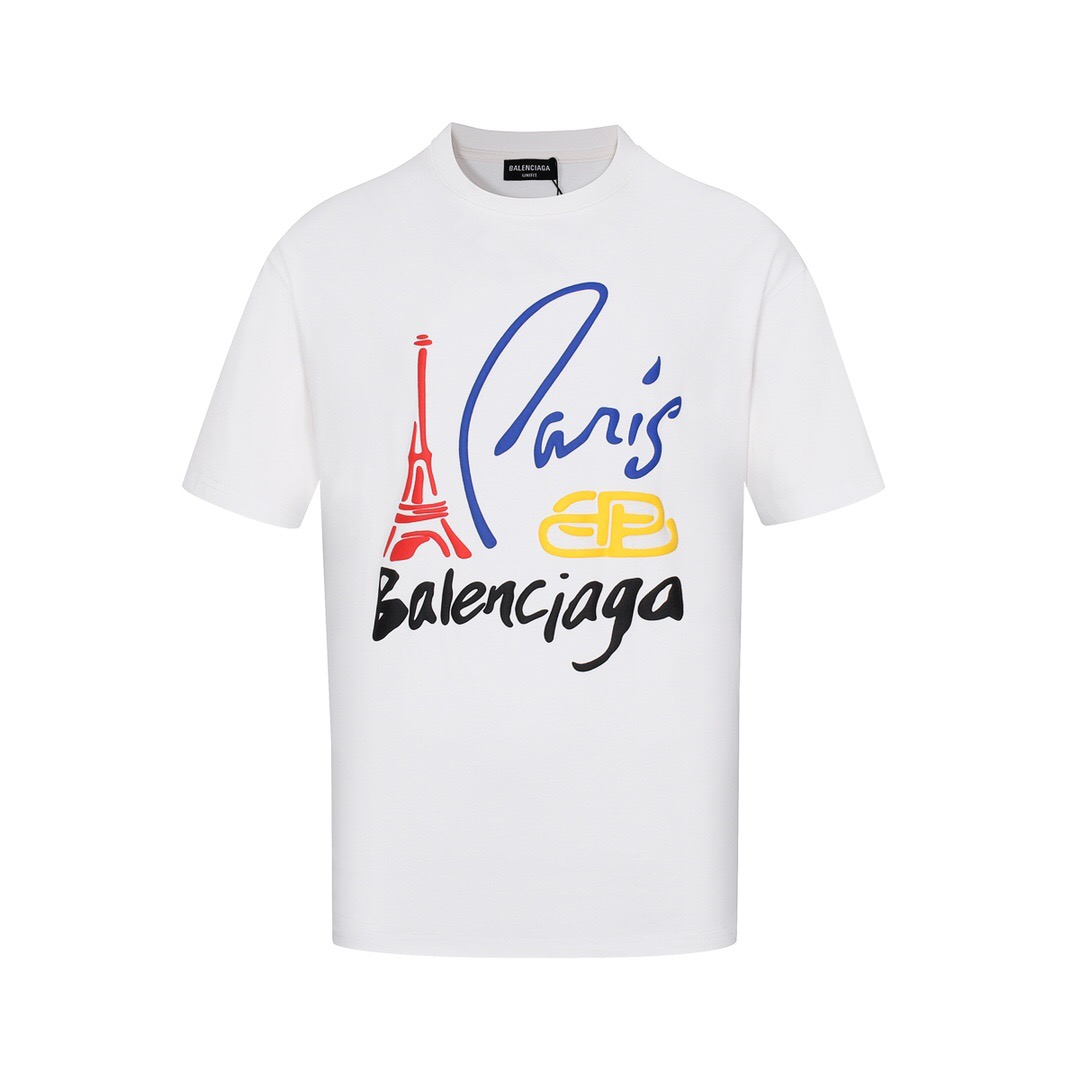 Balenciaga T-shirt White Multicolor Pattern