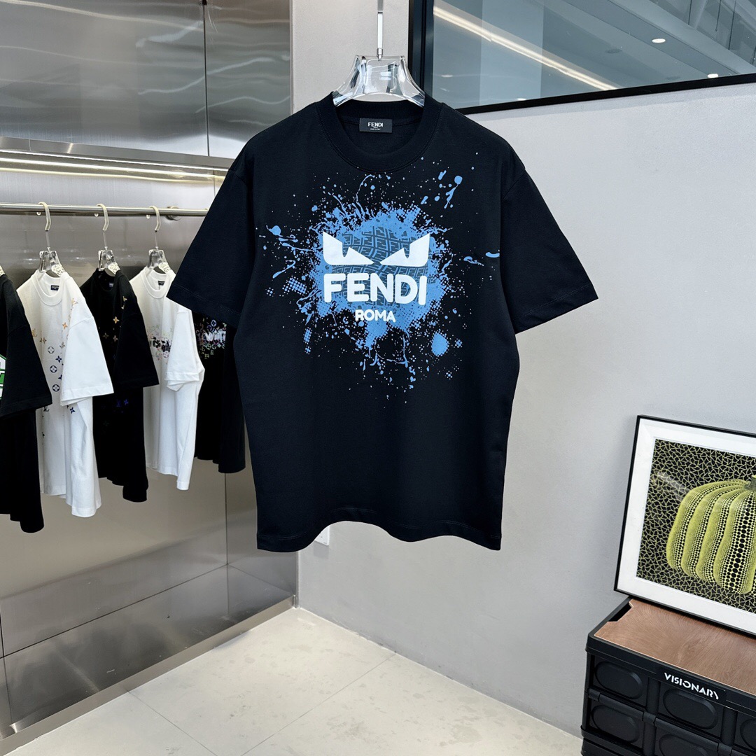 Fendi T-shirt Black White-Blue Pattern