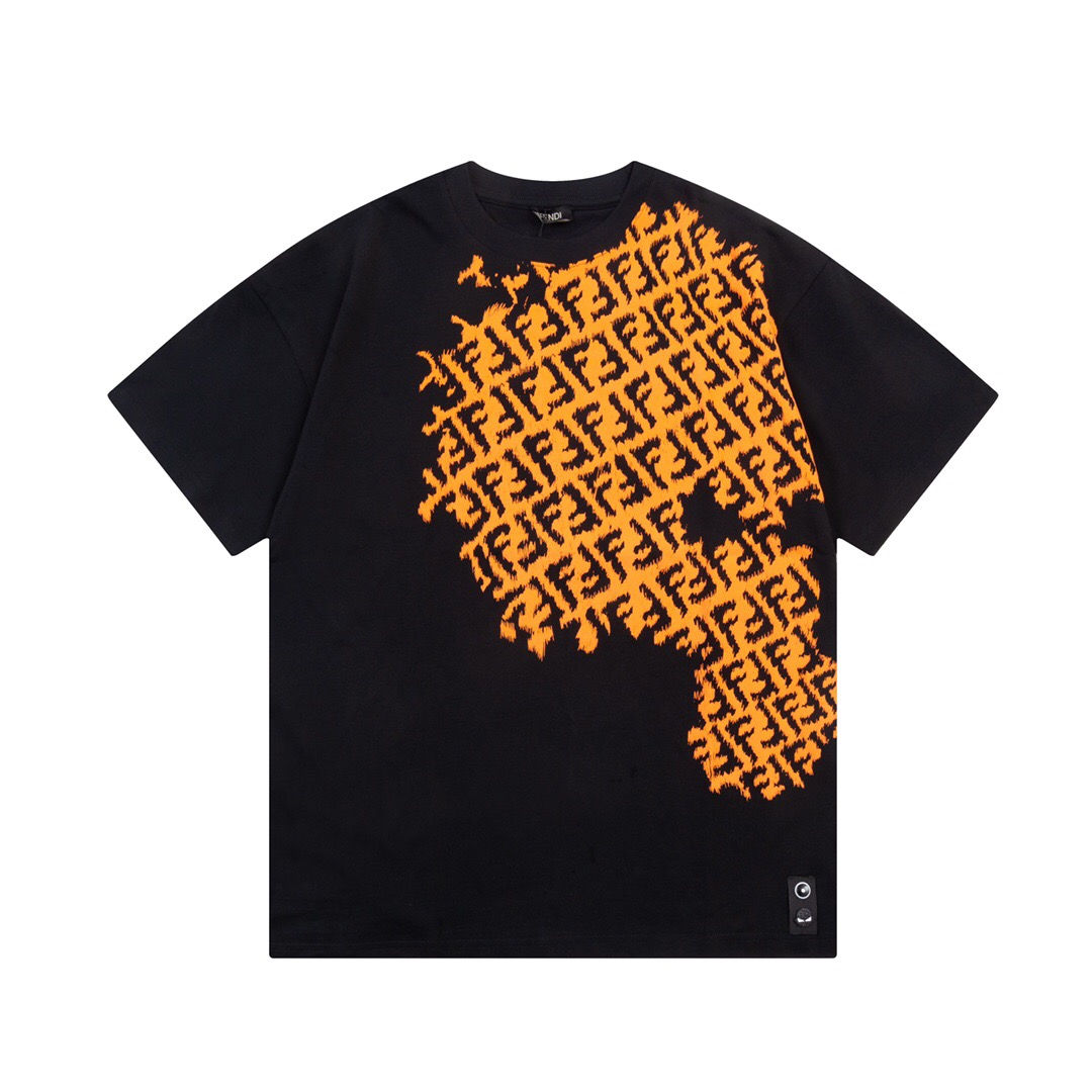 Fendi T-shirt Black Yellow Pattern