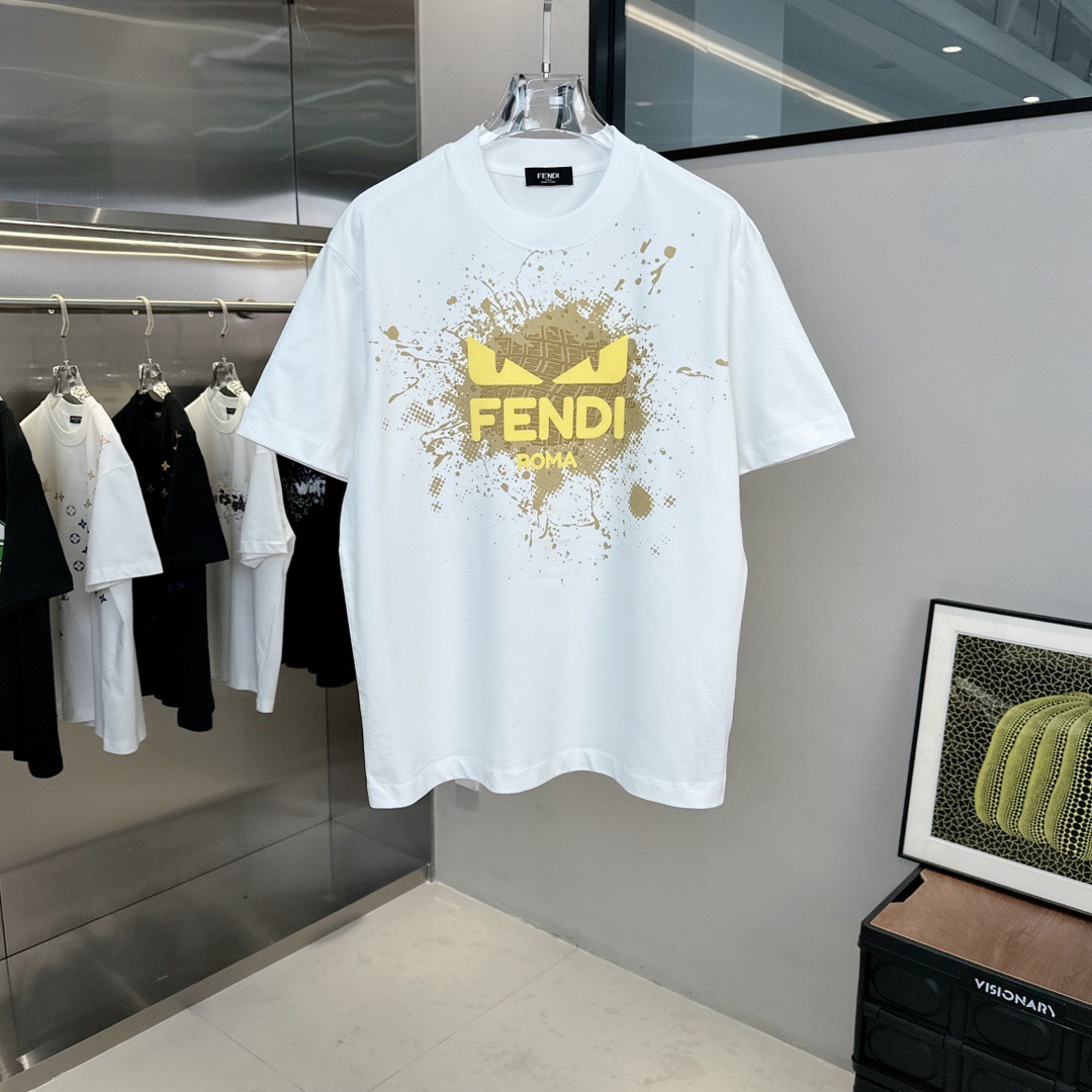 Fendi T-shirt White Yellow Pattern