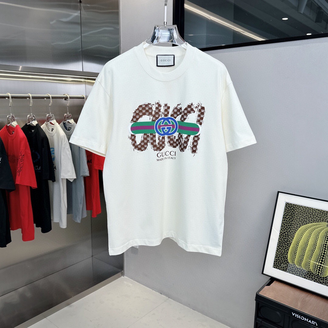 Gucci T-shirt White Blue-Green LOGO