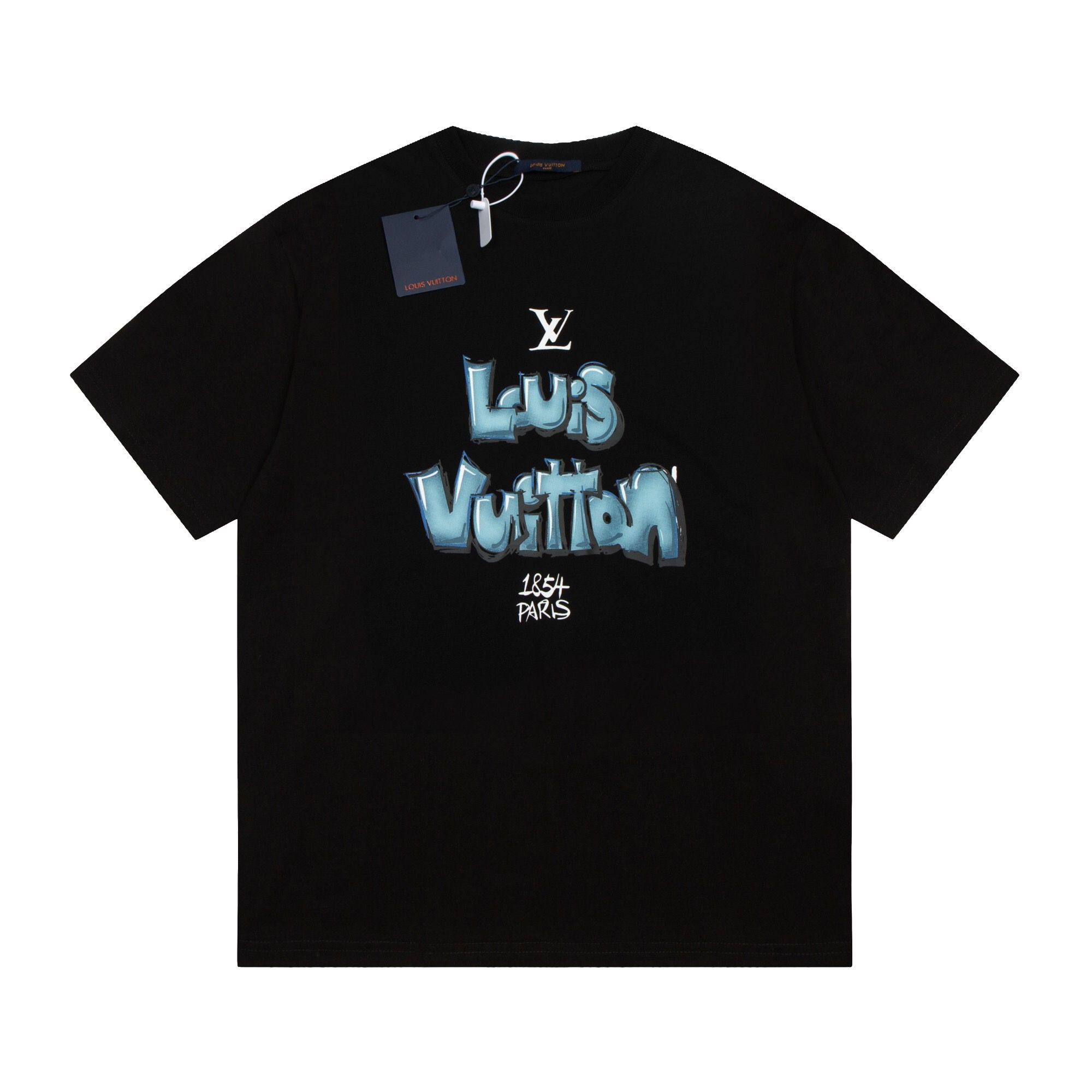 Louis Vuitton T-shirt Black Blue Pattern