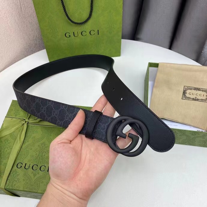 Gucci Belt Black Stripes Black Buckle