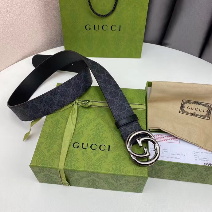 Gucci Belt Black Stripes Silver Buckle